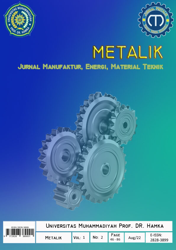 					View Vol. 1 No. 2 (2022): Metalik: Jurnal Manufaktur, Energi, Material Teknik
				