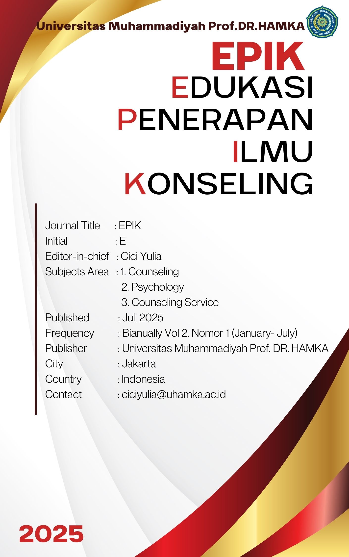 					View Vol. 2 No. 1 (2025): EPIK: Edukasi Penerapan Ilmu Konseling
				